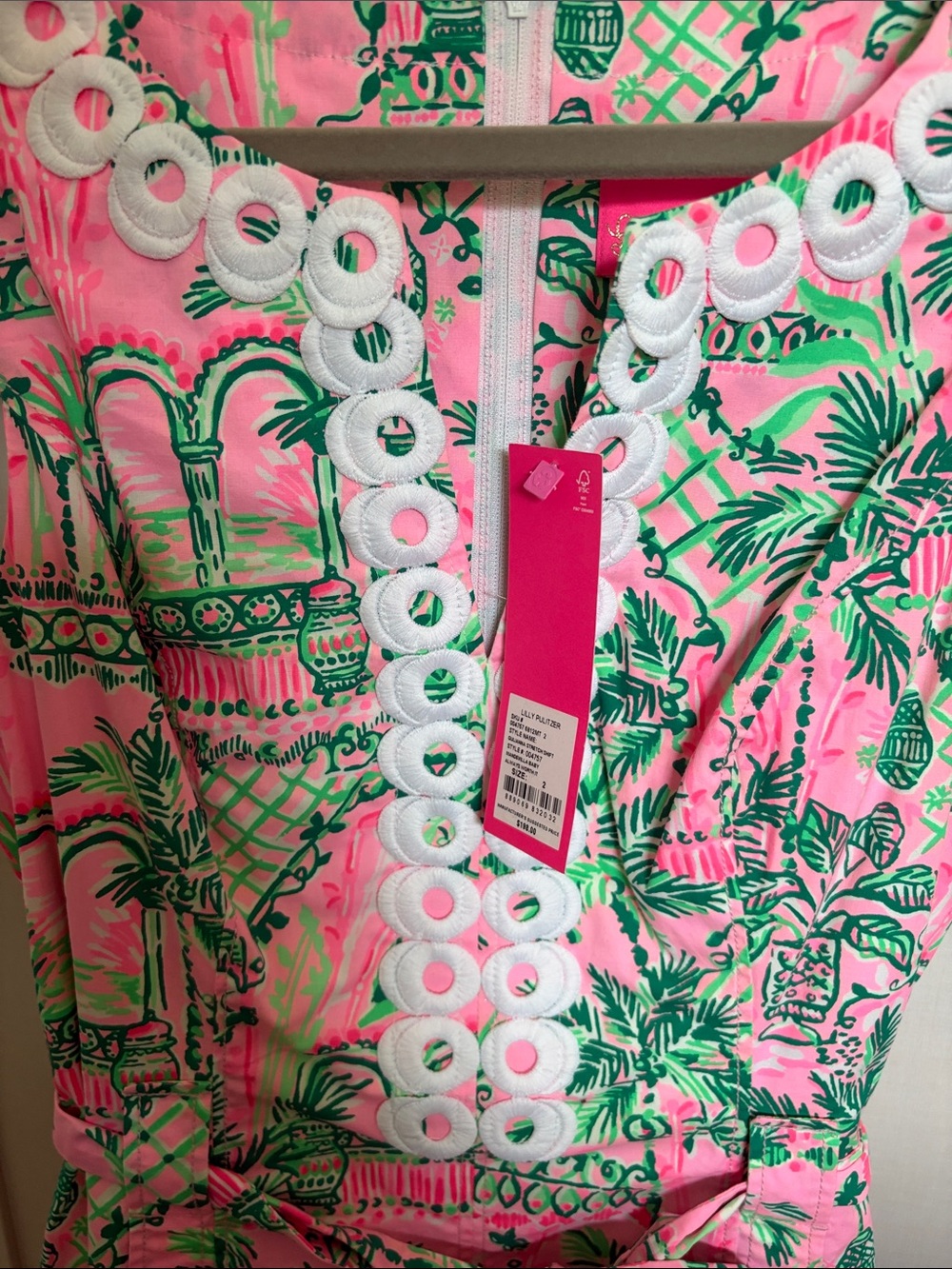 Lilly Pulitzer Pink & Green Printed Girls Romper with White Trim - Picture 5 of 6
